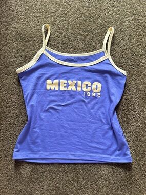 Blue 'Mexico 1982' Women's Tank Top with Cream Trim